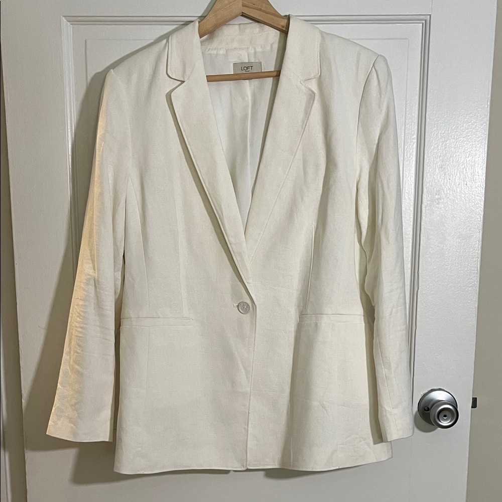 LOFT Classic Single Button Ivory Blazer LINEN